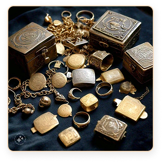 Gold coins, rings, and keepsakes